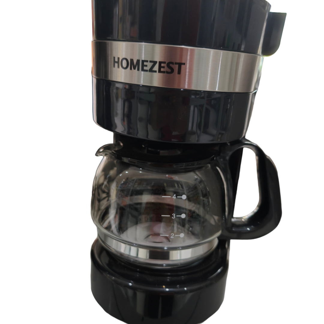 Coffee maker with 'HOMEZEST' branding on a kitchen counter.