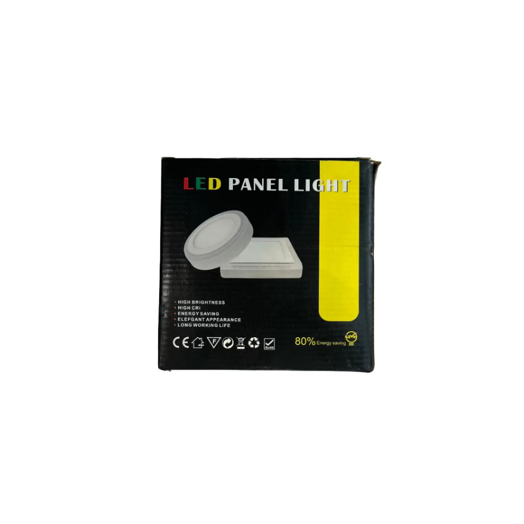 LED panel light packaging on a white surface