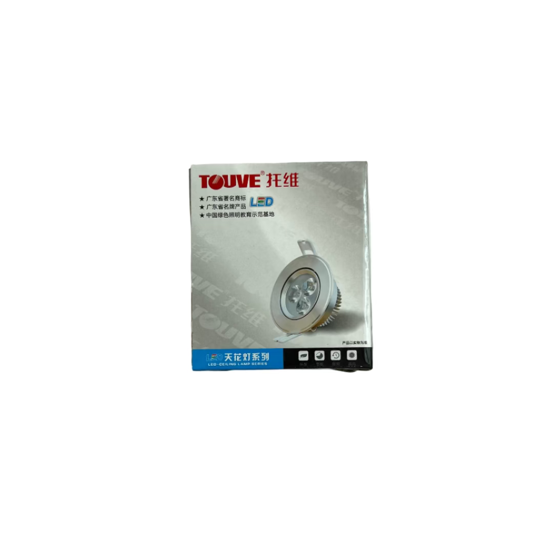 Touve LED light bulb packaging on a white surface