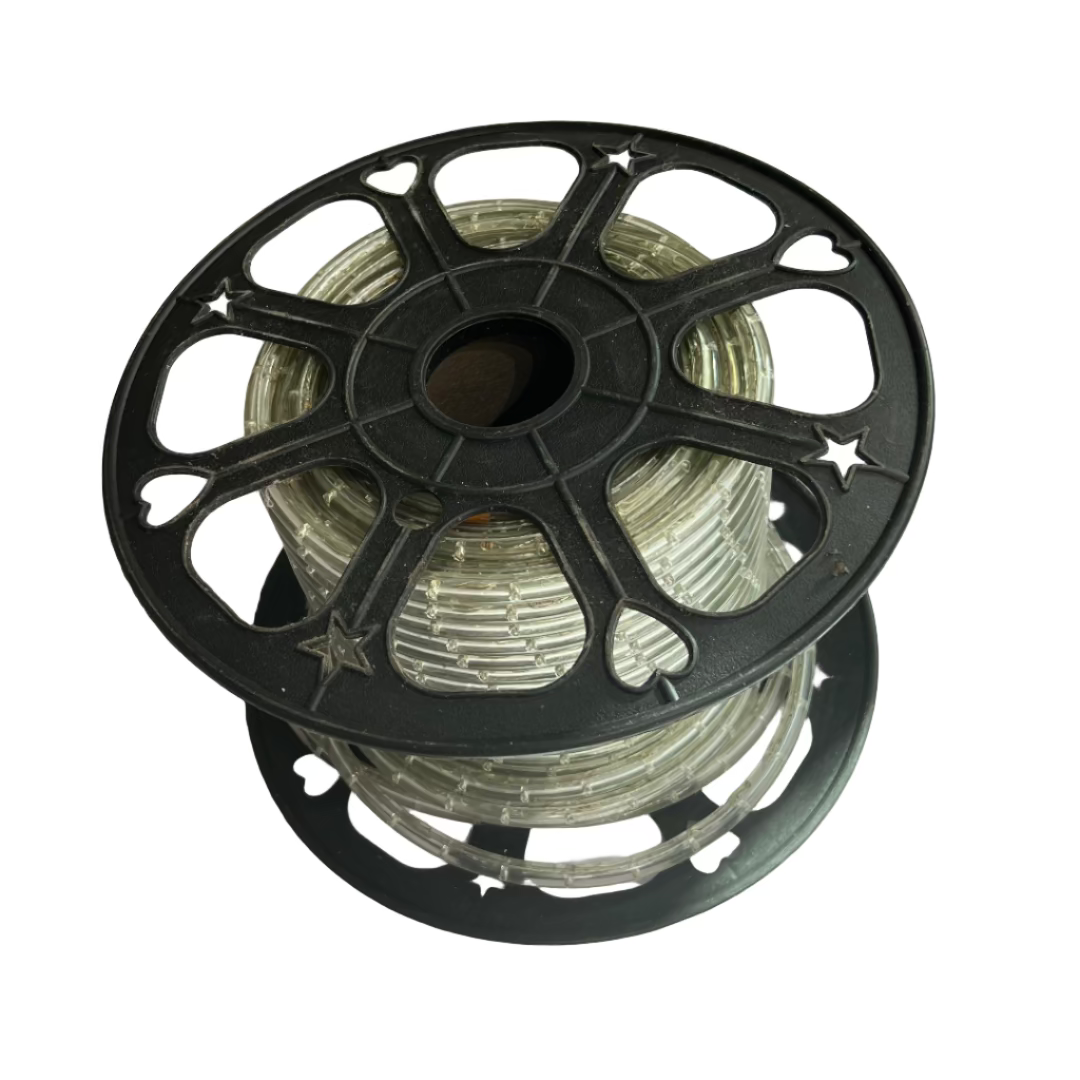 Spool of LED strip light on a white table with a blurred background