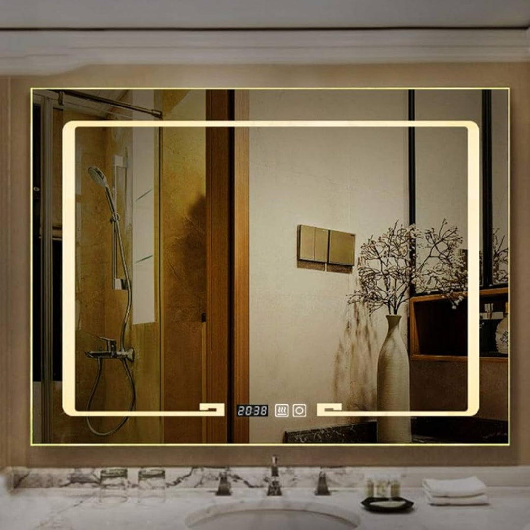 Bathroom mirror with LED lighting and digital display