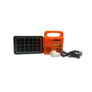 Orange power tool on a tiled floor with tools and materials around